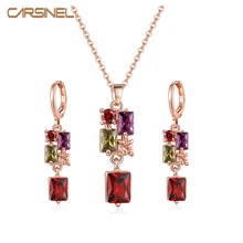 CARSINE бренд класса люкс цветной, с кубическим Цирконом Свадебные Цепочки и ожерелья серьги Свадебные украшения набор медная роза комплект ювелирных украшений золотистого цвета