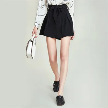 

HAVVA 2020 Summer New Femleisure Design Simple Luxury Design with Bract High Waist Lacing Wide Leg Casual Shorts K45180