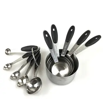 

10pcs Stainless Steel Measuring Spoons and Cups with Silicone Grip for Dry and Liquid Kitchen Seasoning Baking Tools