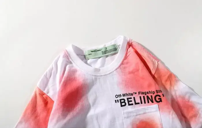 Розовый рендеринг стрелка Off-White OW для мужчин и женщин унисекс пара влюбленных моделей хлопок Повседневная мода короткий рукав круглый вырез Футболка