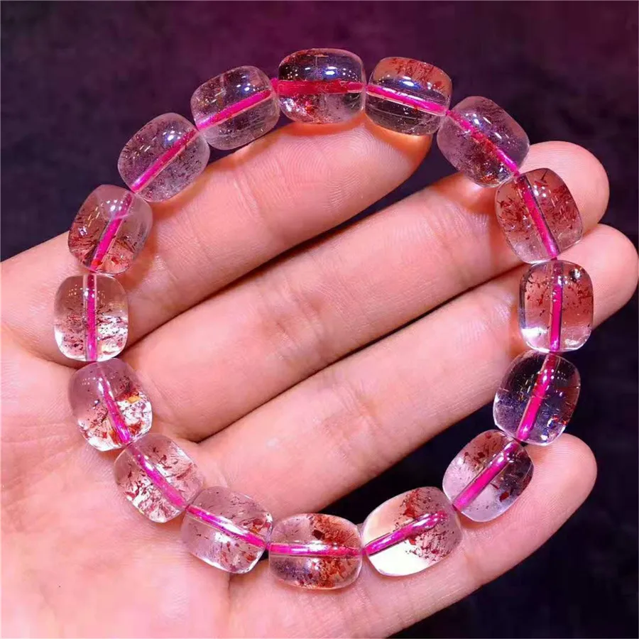 Настоящий натуральный Lepidocrocite кварцевый драгоценный камень женщина леди прозрачный кристалл баррель браслет из бисера AAAA 12,3*9,5 мм