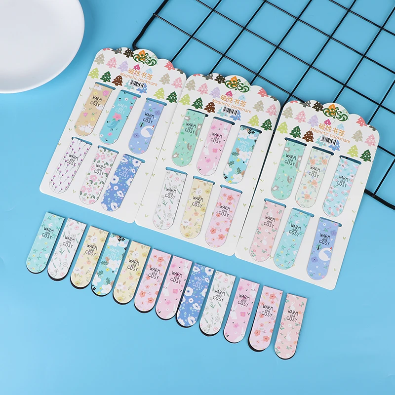 6pcs/set colored flowers magnetic bookmarks stationery double sided bookmark  Office School Supplies Students