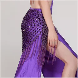 Cinturn elstico triangular para nia, accesorios danza vientre, borla larga ganchillo, bufanda cadera,
