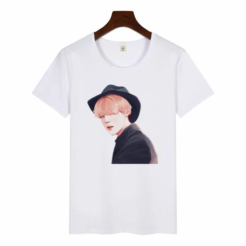 Женская футболка SUGA JIMIN с принтом альбома женская футболка в Корейском стиле Harajuku футболка Kawaii с графическим принтом из мультфильма Повседневная футболка - Цвет: p1487K-white