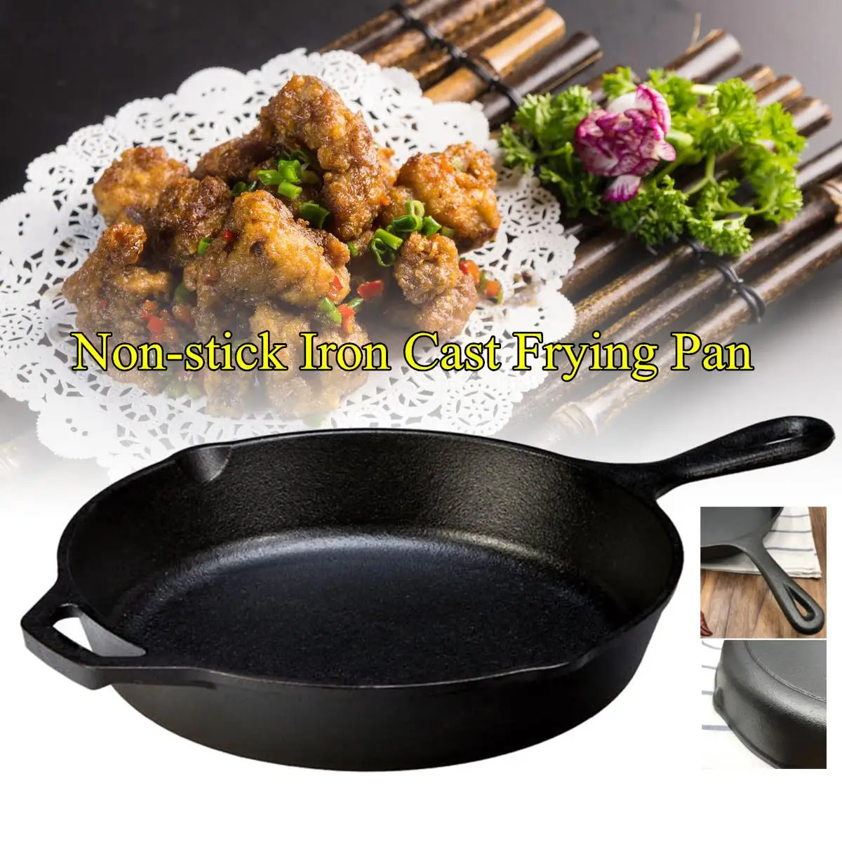 

26cm Non-stick Iron Skillet Cast Frying Pan Skillets Cookware Kitchen Cooking Tools Fry Grill Cooking Bake Griddle Oven