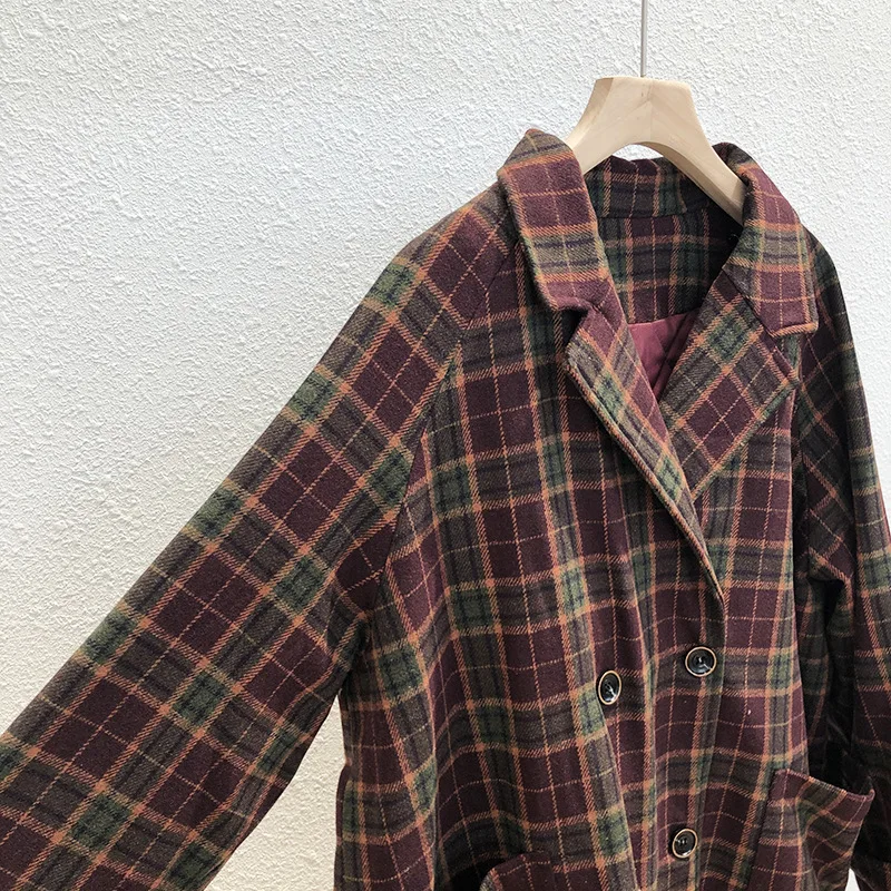 Mooirue женское длинное шерстяное пальто Plaidd тонкий решетчатый утепленный костюм Свободное длинное хлопковое Стеганое пальто