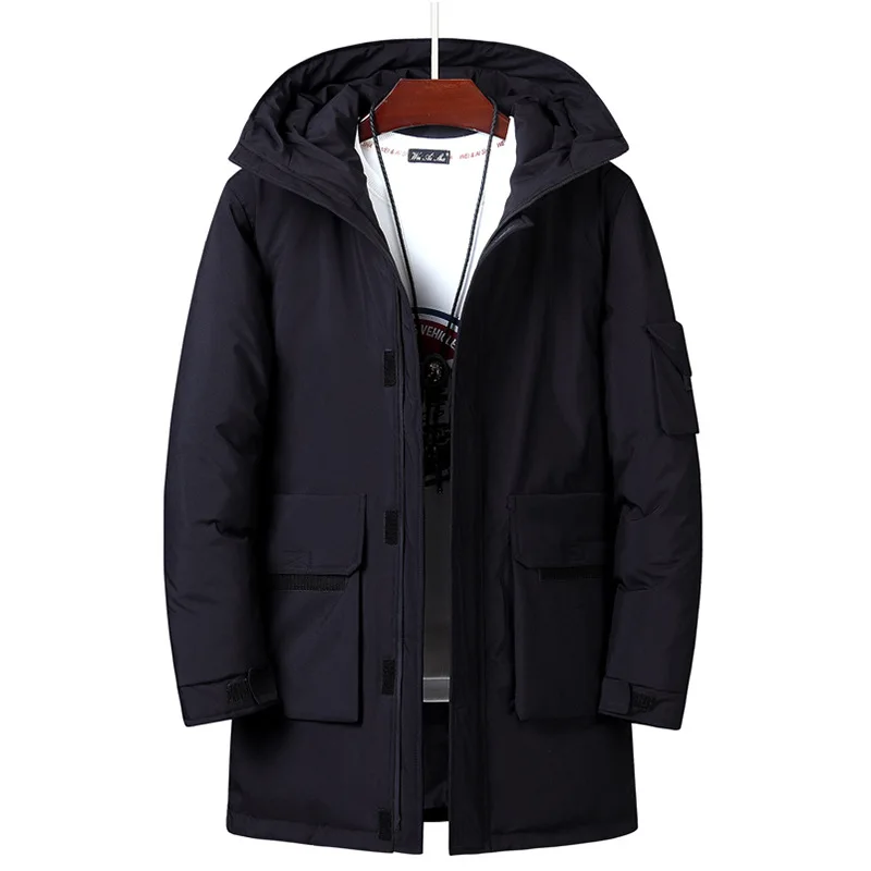 Новая зимняя мужская куртка, качественное теплое плотное пальто с капюшоном, пуховик, Мужская теплая верхняя одежда, модная белая мужская куртка-пуховик с гусиным пухом
