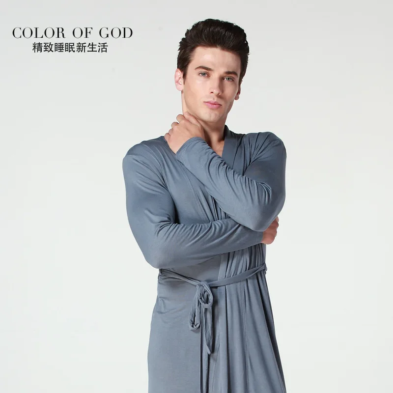Мужская Ночная рубашка модал большого размера удобные пижамы для сна сексуальные домашние халаты тонкий купальный халат осень