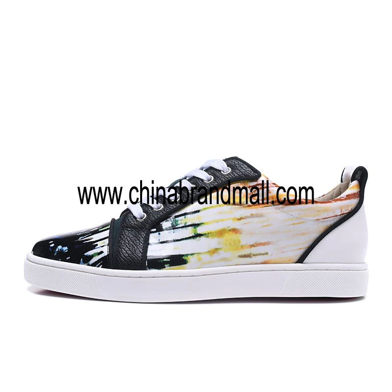 

Sunset Print Patent Leather Casual Shoes Lace Up Graffiti Shoes Men's Fashion Luxury Quality Mens Shoe Low Top Brand Sneaker
