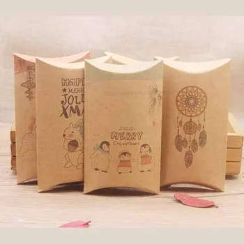 

Feiluan Mutli style gift pillow box kraft Happy new year designs pillow box Merry christmas gifts package box pillow box