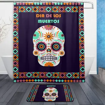 

Dia Muertos Halloween Mexican Skull Shower Curtain Set