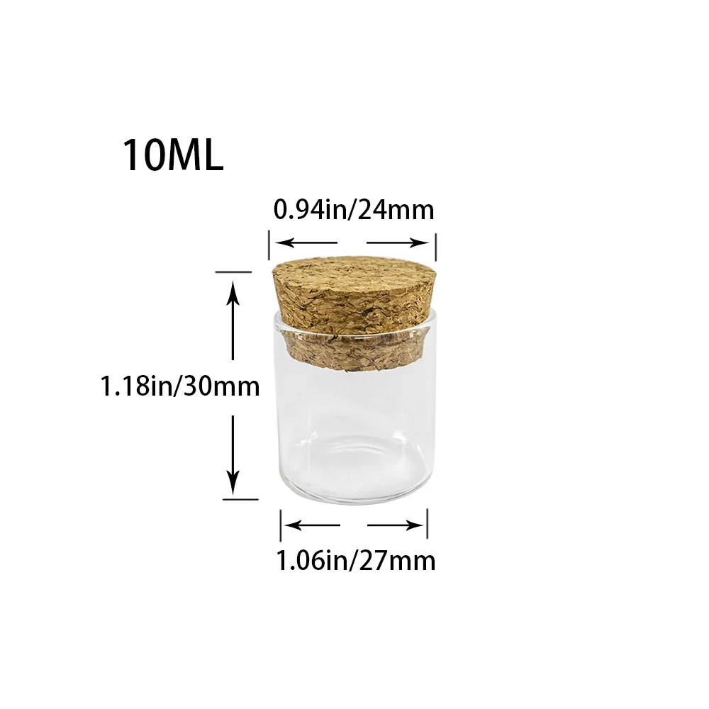 50Pcs 10ml Travel Sub Bottles Reusable Cosmetics Perfume Empty Jars Hyaline Gifts Crafts Clear Glass Corks Customized Vials