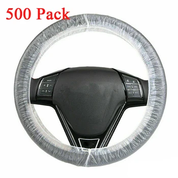 

500PCS Disposable Car Steering Wheel Cover Protection Plastic Elastic Pull Handle Sleeve Protector Cover For Car Auto (White)