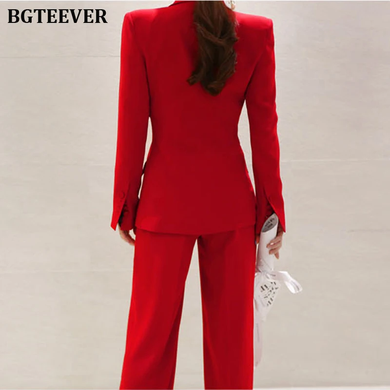 Модные красные женские брюки костюмы Тонкий Блейзер куртка и брюки длиной до щиколотки сексуальные женские блейзеры костюмы комплект из 2 предметов осень