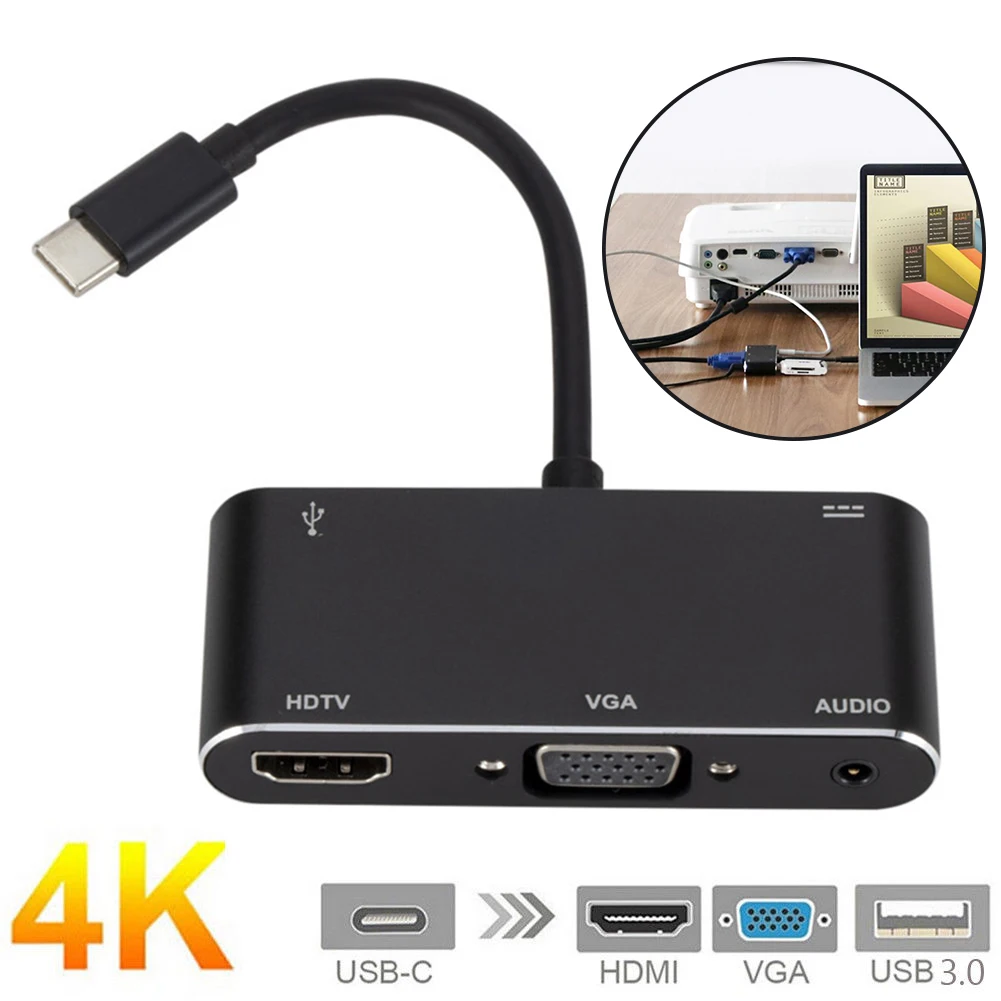 5 в 1 USB C к HDMI адаптер 4K type-C к HDMI/VGA/аудио/USB 3,0 порт+ USB C порт(PD) конвертер для ноутбука acbook kingd переключатель