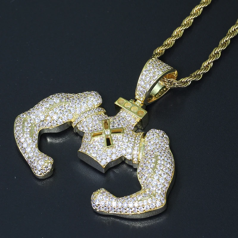 Хип-хоп AAA циркониевый камень CZ проложили Bling Iced Out Сильные мужские Подвески ожерелье для мужчин Спорт Тренажерный зал ювелирные изделия Золото Серебро Цвет