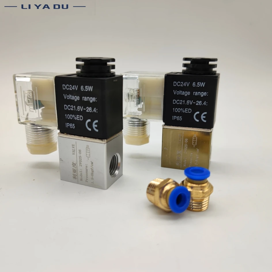 Bobina de válvula solenoide Led, 2 puertos, 2 vías, AC110V, 220V, 380V, 12V, 24V, CC, G1/8, 2V025-08, G1/4