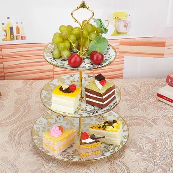 

European ceramic fruit plate cake three-layer plate double dessert plate candy plate living room dessert tray LB32416