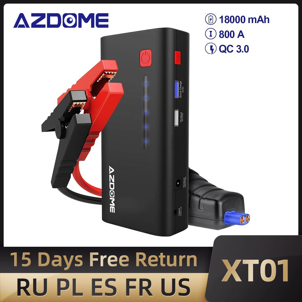 AZDOME пусковое устройство XT01 800A 18000 мАч (6.5л газовый или 5.5л дизельный двигатель)