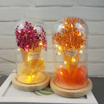 

2019 Flowers LED String Light Eternal in Glass Dome on Wood Base Multi Use Home Anniversary Valentine's Day Christmas Gift