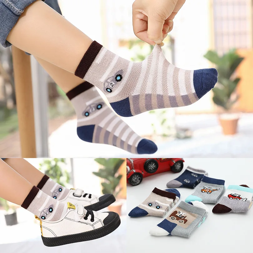 New Spring Summer Children Socks Mesh breathable Car Style Cotton Boys Socks Kids 5 pairs/lot 3-15 Years kids socks