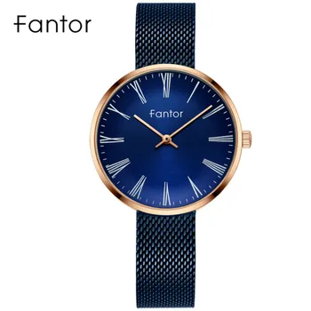

Fantor Women Luxury Watch Brand Waterproof Mesh Strap Quartz Wristwatch Blue Fashion Minimalist Female Elegant Ladies Watch