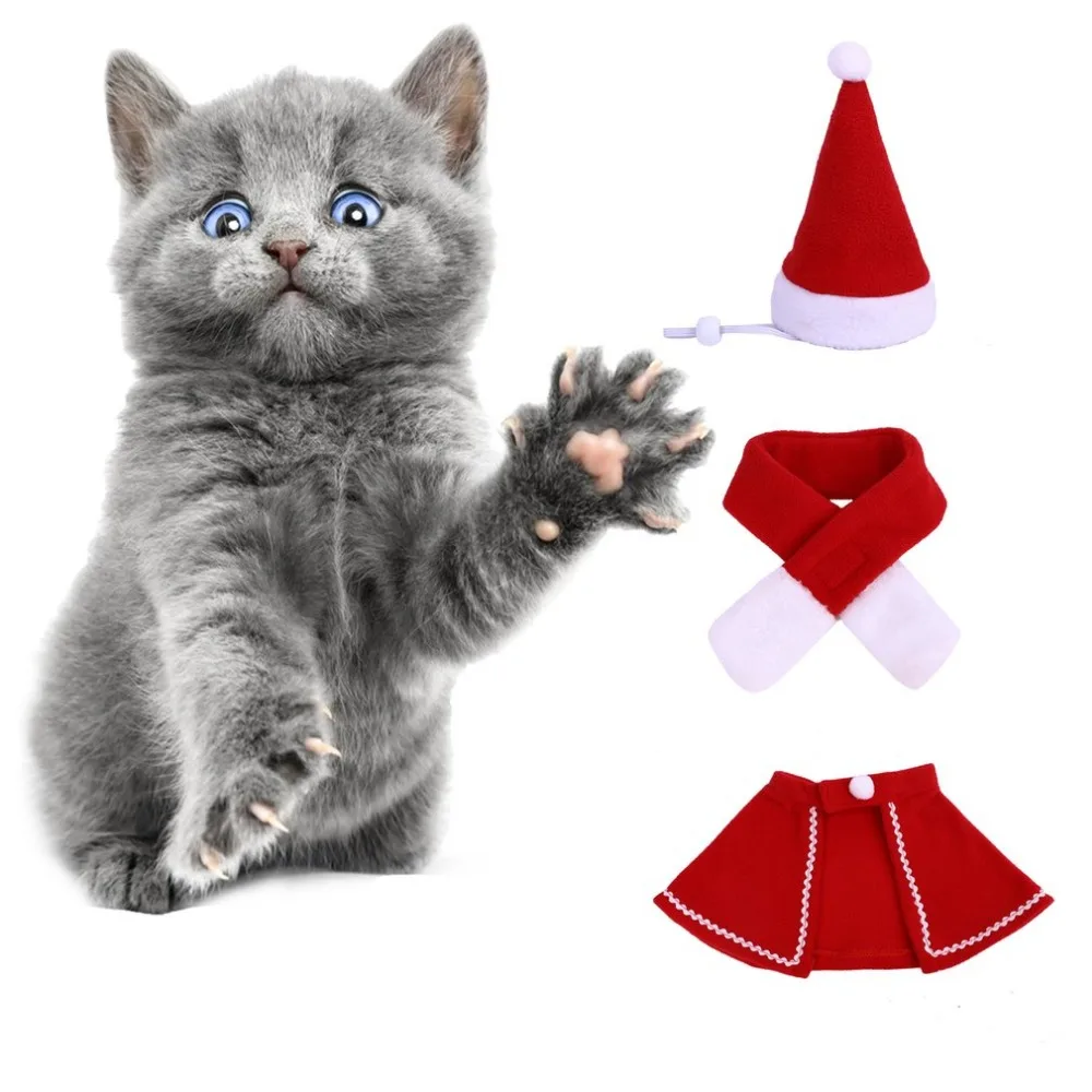 Рождественская накидка для домашних животных, шапка, шарф, набор, кошка, Рождественская накидка для щенков, нагрудник, праздничный костюм, набор, товары для домашних животных