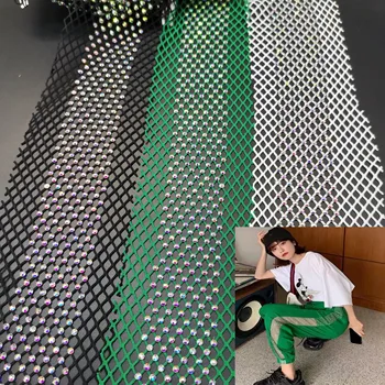 

1 yard Stretch lace Row Fishing Net Line Stone Crystal Rhinestone Connection Net Fabric for Pants side DIY elastic trimming