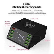 8 портов QI Беспроводное быстрое зарядное устройство Быстрая зарядка станция светодиодный дисплей Мобильный телефон настенное usb зарядное устройство для iphone 6 7 8 7plus X xiaomi
