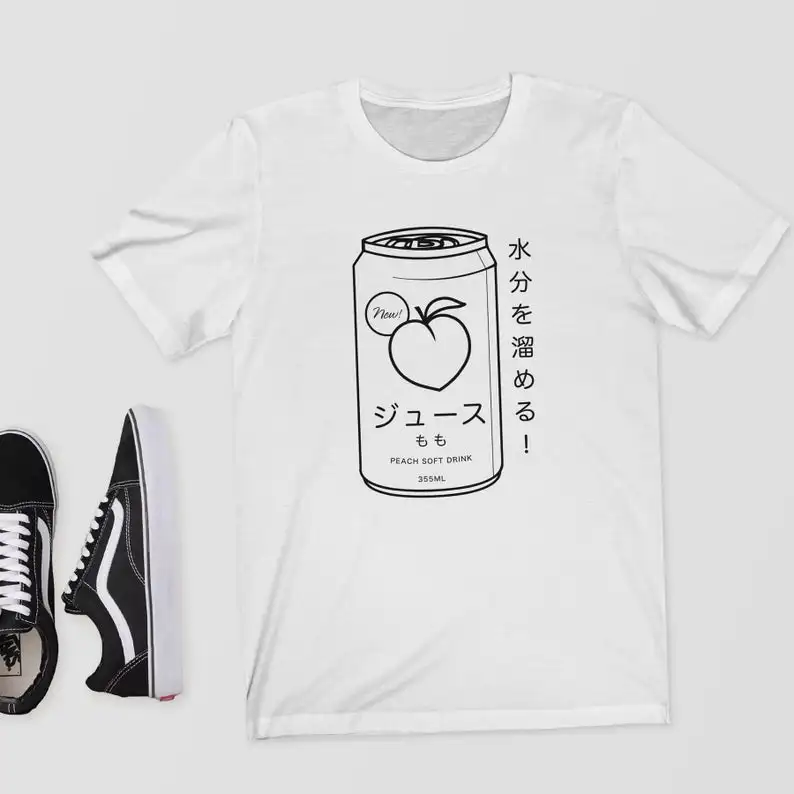 Humor Japanese Peach/футболка с безалкогольным напитком, унисекс, эстетические топы, большие размеры, хлопковая свободная футболка с графикой, Uzzlang, модная футболка, Новинка
