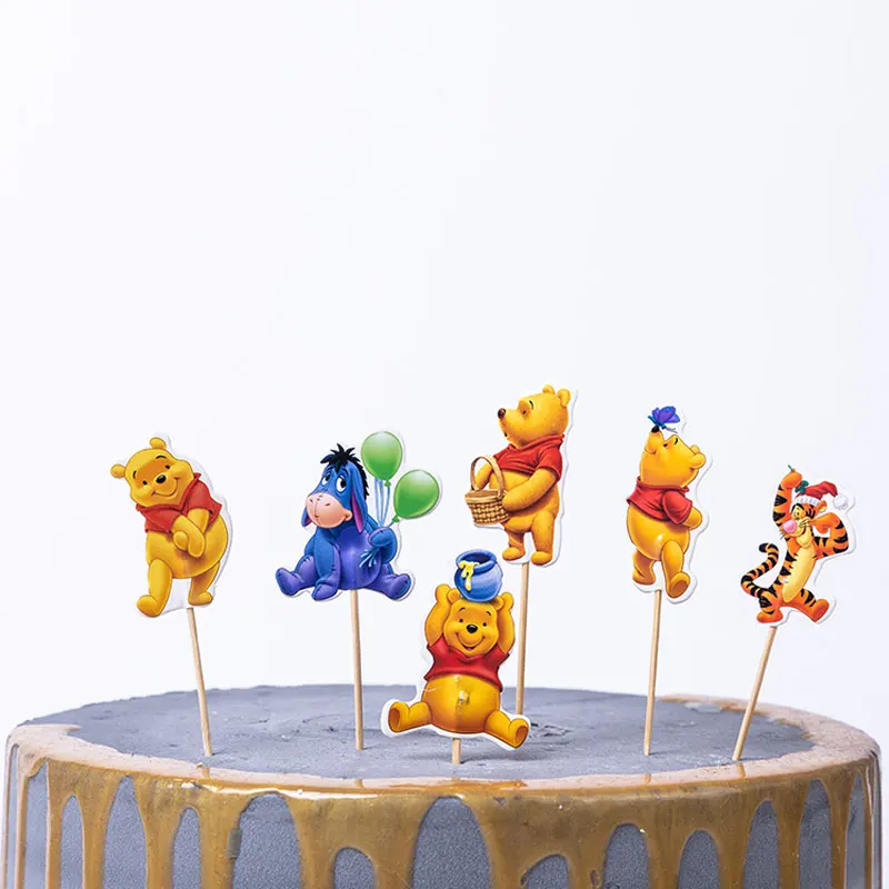 Disney Winnie The Pooh Theme Party Supplies Birthday Decorations Winnie The Pooh Baby Shower Party Bags Cup Plate Banner Straws - Цвет: cake-topper