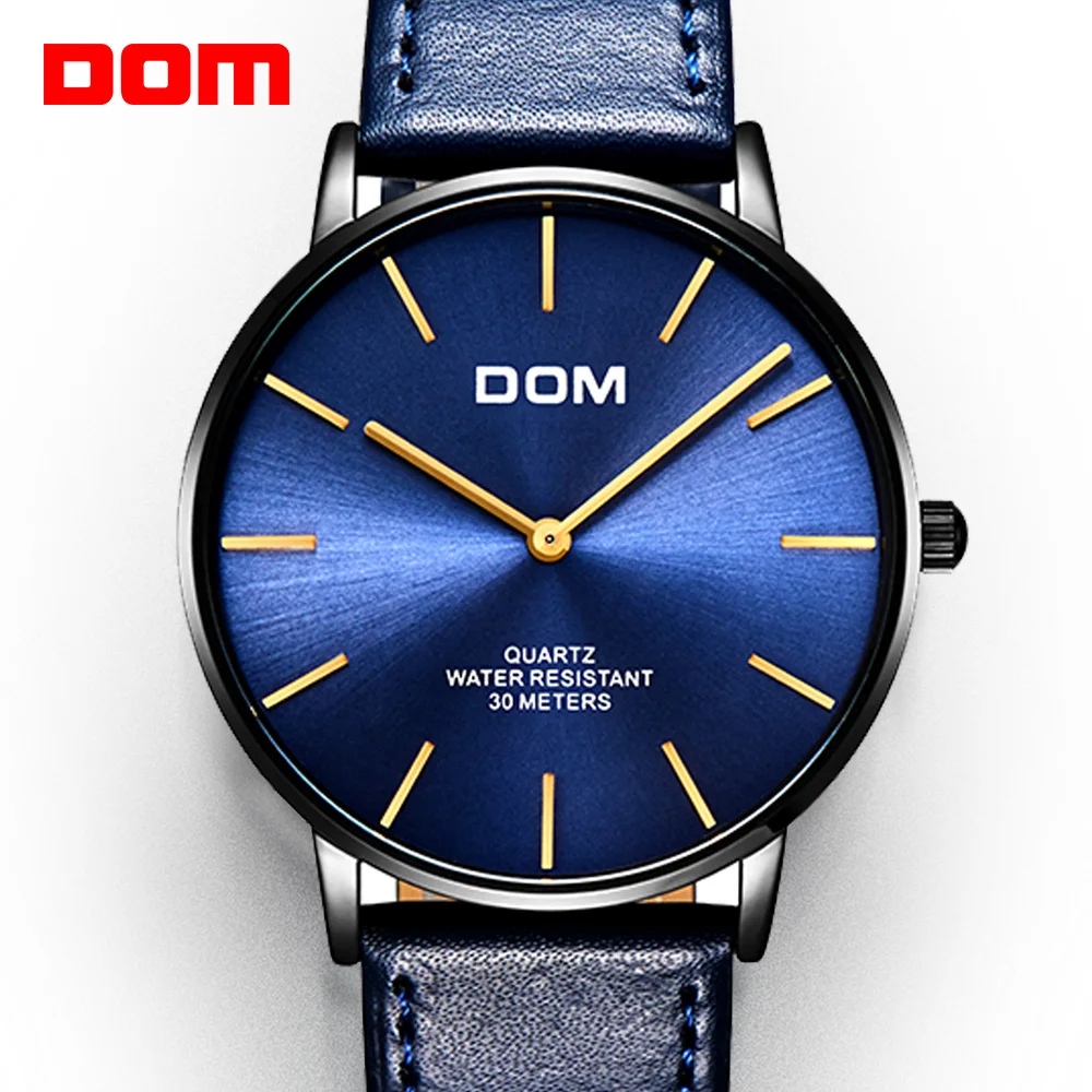 Часы DOM M 36BL 2MT мужские кварцевые ультратонкие с кожаным сетчатым
