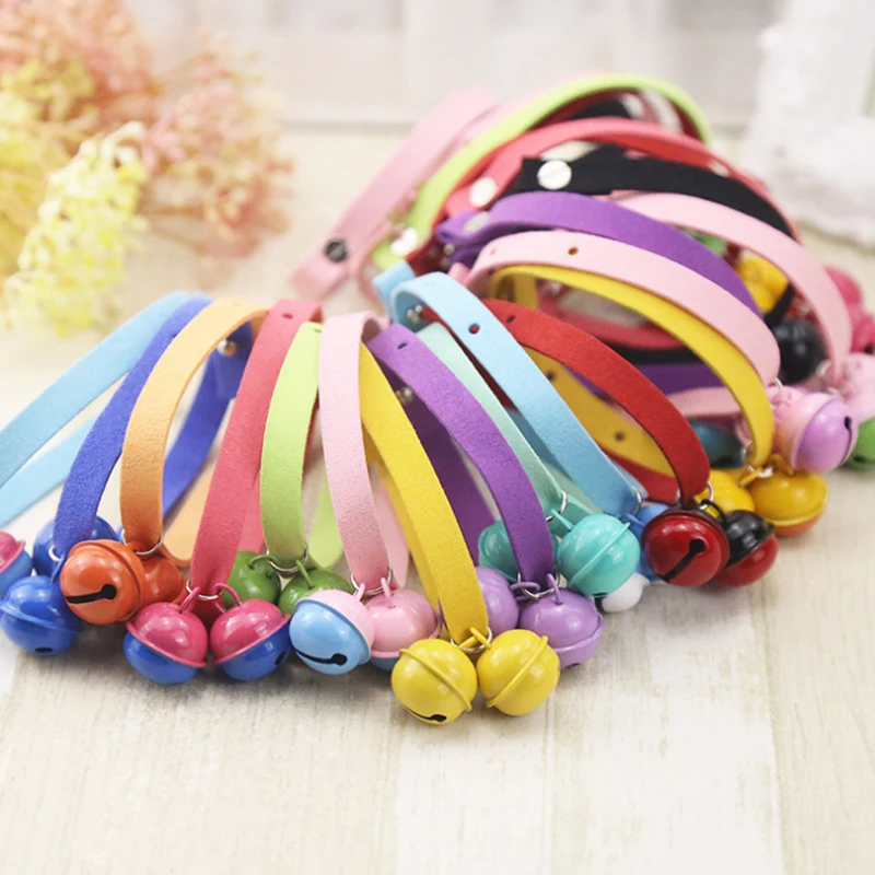

Adjustable Dog Collars Pet Collars Buckskin PU Leather With Bells Charm Necklace Collar For Little Dogs Cat Collars Pet Supplies
