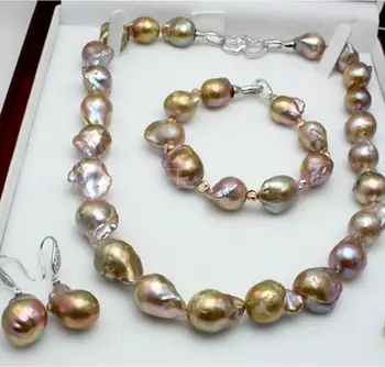 

Free shipping hot sell new - Set of 13-18 mm nature baroque pearl necklace 18inch bracelet 7.5-8 inch earring