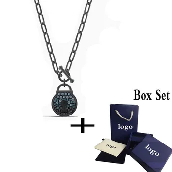 

2020 SWA TOGETHERNESS LOCK necklace, black exquisite keyhole and unique T-shaped buckle. Men's chain. Fashionable jewelry gift.