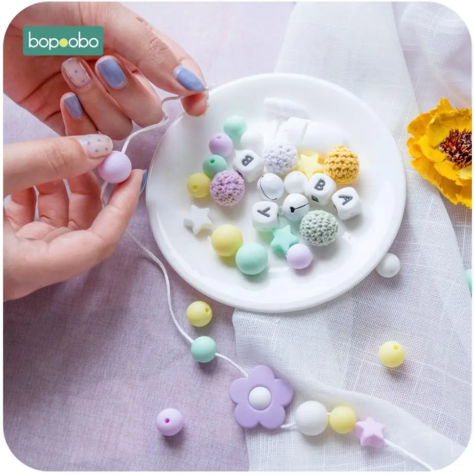 Bopoobo DIY набор силиконовых бусин с цветами животных для еды силиконовые прорезыватели сенсорные жевательные игрушки ремесла аксессуары детский Прорезыватель