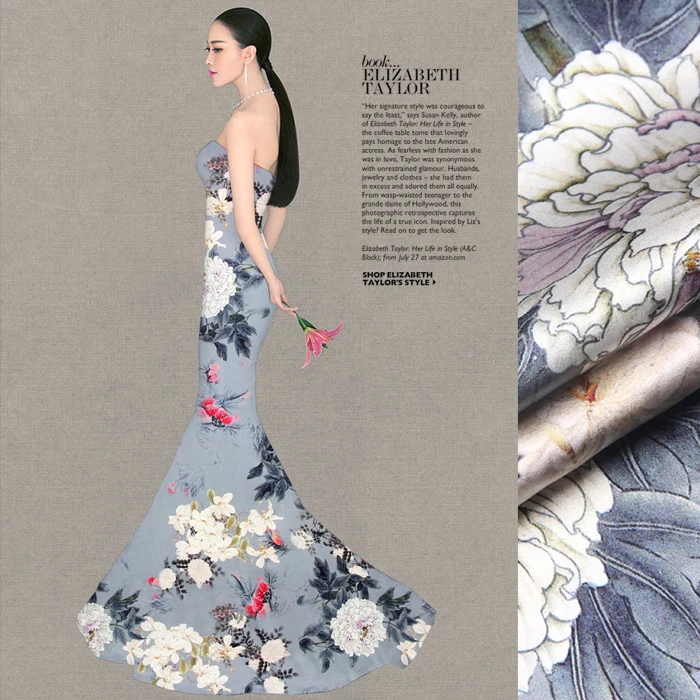 118 см широкий шелковый стрейч метр атласной ткани 19 мм цифровой струйный китайский шелк ткань спандекс натуральный шелк ткань оптом ткань