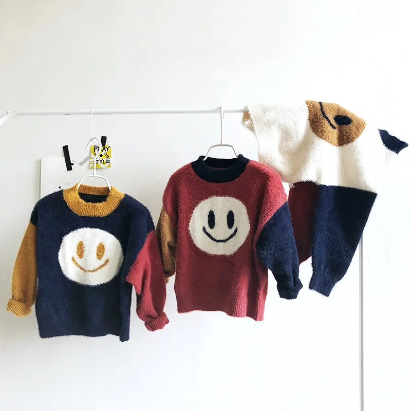 Autumn New Style HD Children Smiley Mixed Colors Sweater New Style Childrenswear Mixed Colors