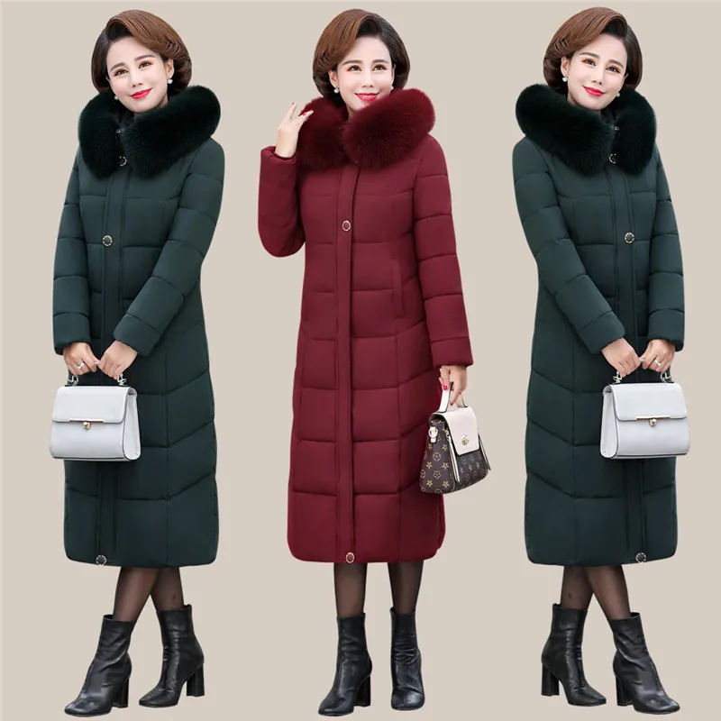 

2023 New 5XL Winter Parkas Women Long Jacket Fur Collar Hooded Down Cotton Jacket Warm Thicken Cotton Jacket Outwear