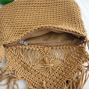 Handmade Cotton Woven Knitted Tassel Crossbody Bag Vintage Shoulder Messenger Bag Female Fashion Beach Summer Handbags for Women - Image 6