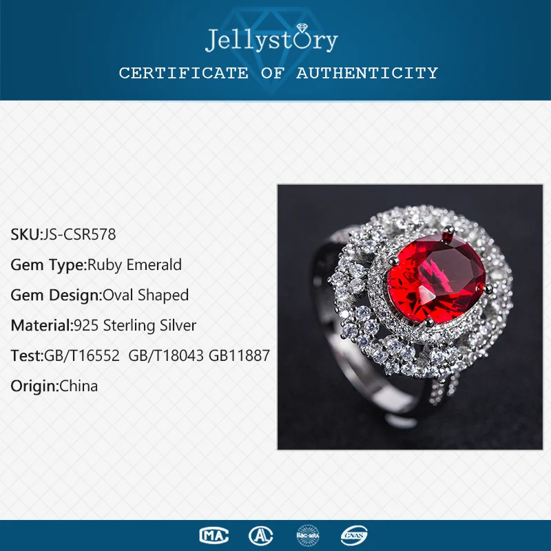 Jellystory, винтажные 925 пробы серебряные кольца для женщин, с овальной формой, рубиновый изумруд, драгоценный камень, Ювелирное кольцо, свадебные подарки