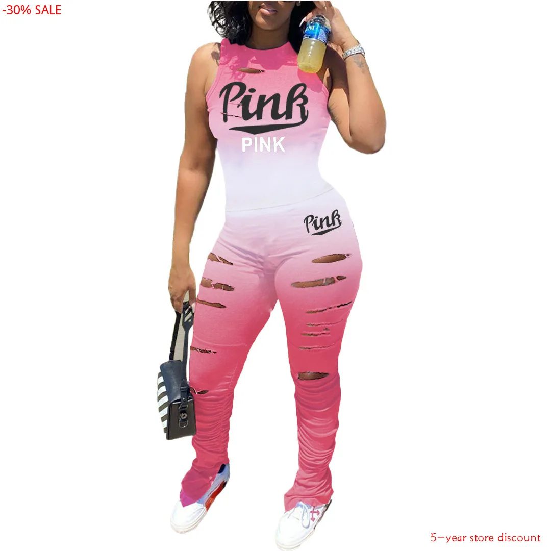  30% распродажа комплект из двух предметов для женщин розовый топ с буквенным