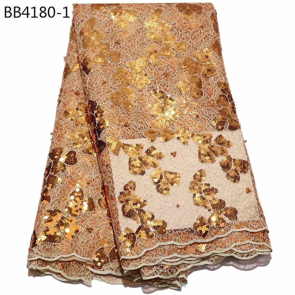Итальянский модный дизайн золотистого цвета чистая блестящая кружевная ткань suger вышитая кружевная ткань для африканских свадеб - Цвет: 1