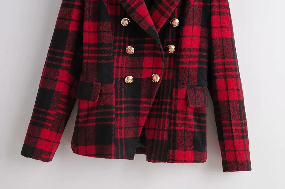 

Western Style WOMEN'S Dress 2019 Spring And Autumn New Style Double Breasted Woolen Plaid Suit Jacket Women's