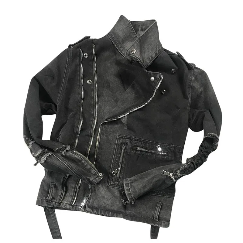 KIOVNO Для Мужчин's рваные плиссированные Джинсовые Куртки Мода Марка NEW Fashion Hi Street джинсы для езды на мотоцикле куртки мужской верхней одежды(пальто черного цвета