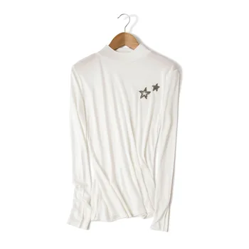 

New Base Shirt Knitted Real Silk Slim Fit Pullover Women's Mulberry Silk Five-pointed Star Embedded Long Sleeve Thin Spring