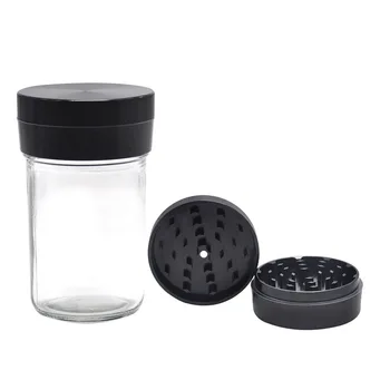 

Multifunctional metal Smoking Herb Grinder With Big 262ML Glass Stash Storage tank Jar 75mm 2 Piece Tobacco Grinder Accessories