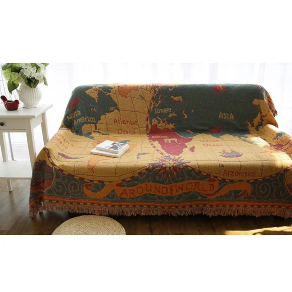 Мягкое хлопковое одеяло для дивана с рисунком карты мира, Манта для путешествий, покрывало для дивана, хлопковое теплое мужское одеяло