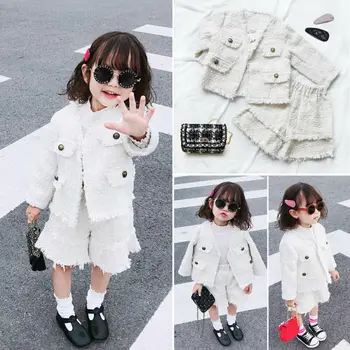 

Vogue Fashion Casual Children Set Kid Baby Girls Coat Outerwear Pageant Plaid Flares Trousers Clothing