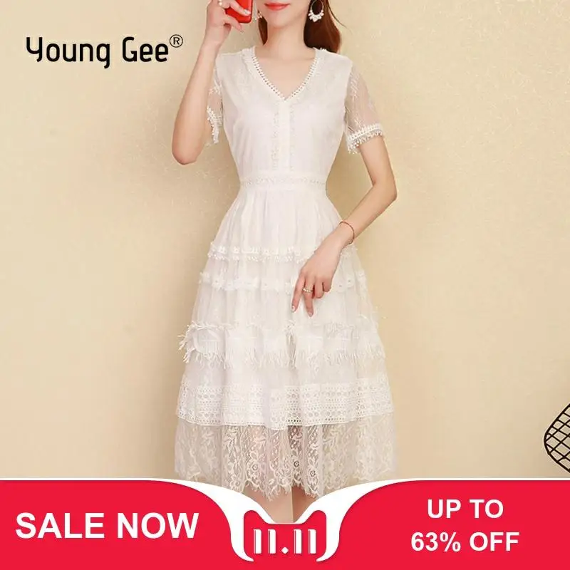 Young Gee летнее элегантное кружевное платье с цветочным рисунком женские